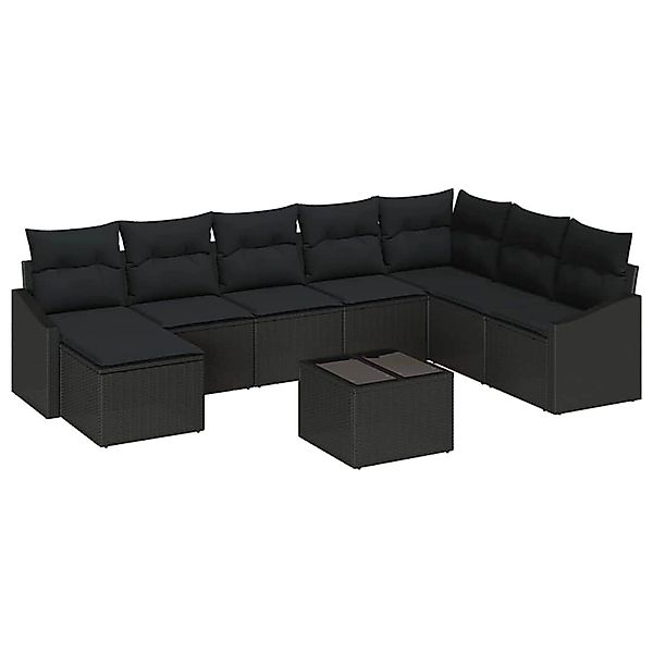 vidaXL Garten-Sofa-Set 9-Tlg Schwarz Poly Rattan 3346853 günstig online kaufen