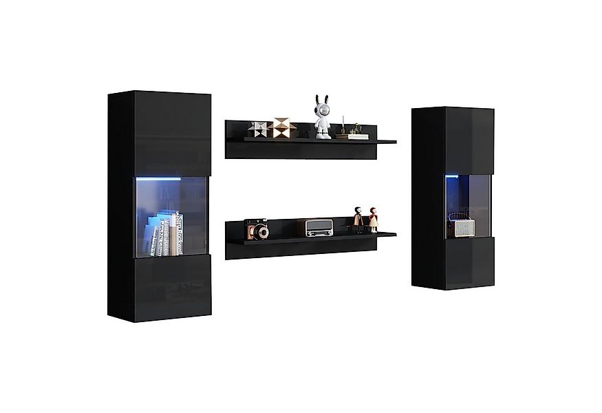 Merax Wohnwand mit LED und Vitrinen, App-gesteuert, (Komplett-Set, 4-St., W günstig online kaufen