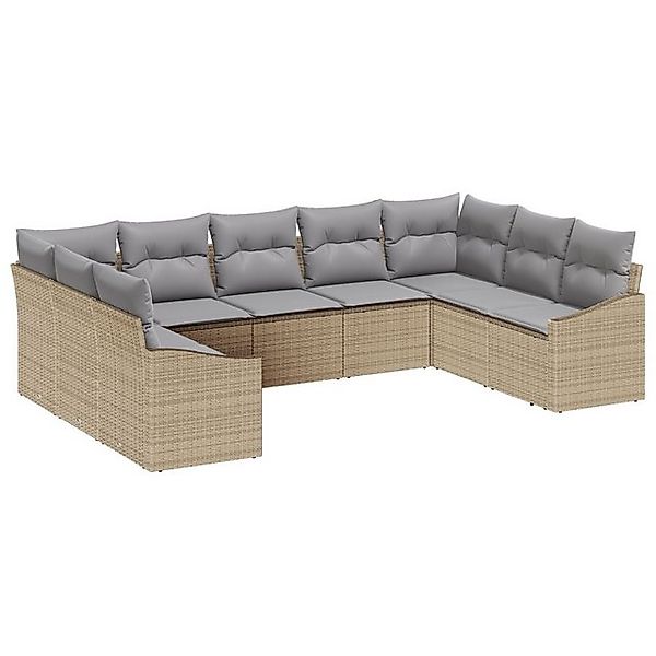 vidaXL Loungesofa 9-tlg. Garten-Sofagarnitur mit Kissen Beige Poly Rattan, günstig online kaufen