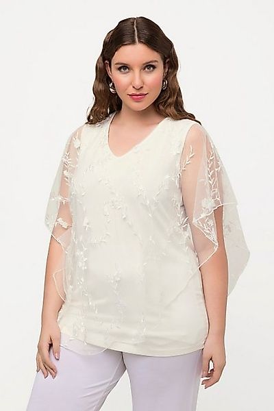 Ulla Popken Longbluse Bluse Spitzenüberwurf V-Ausschnitt günstig online kaufen