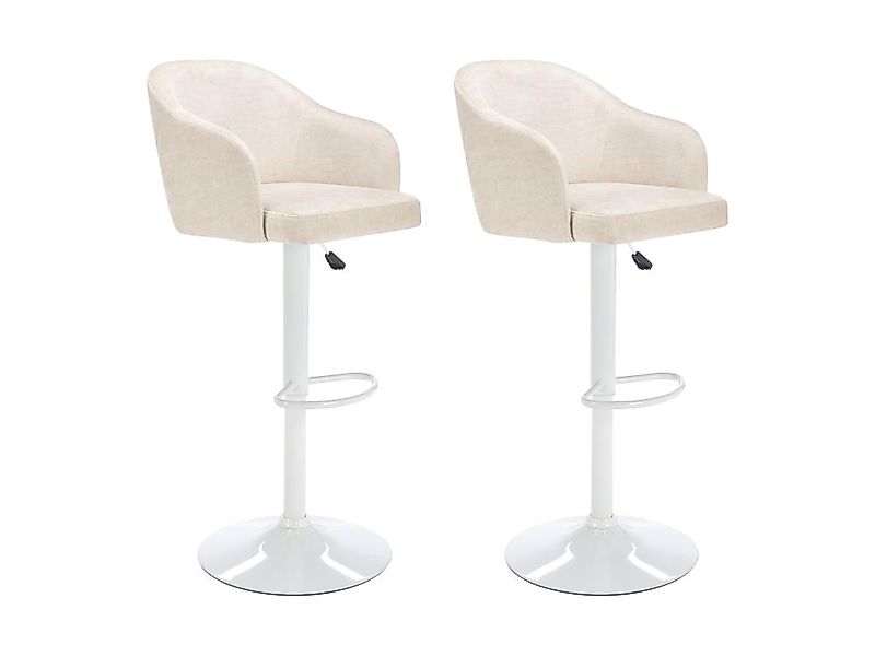 Barhocker 2er-Set - Stoff & Metall - Höhenverstellbar - Cremefarben & Weiß günstig online kaufen