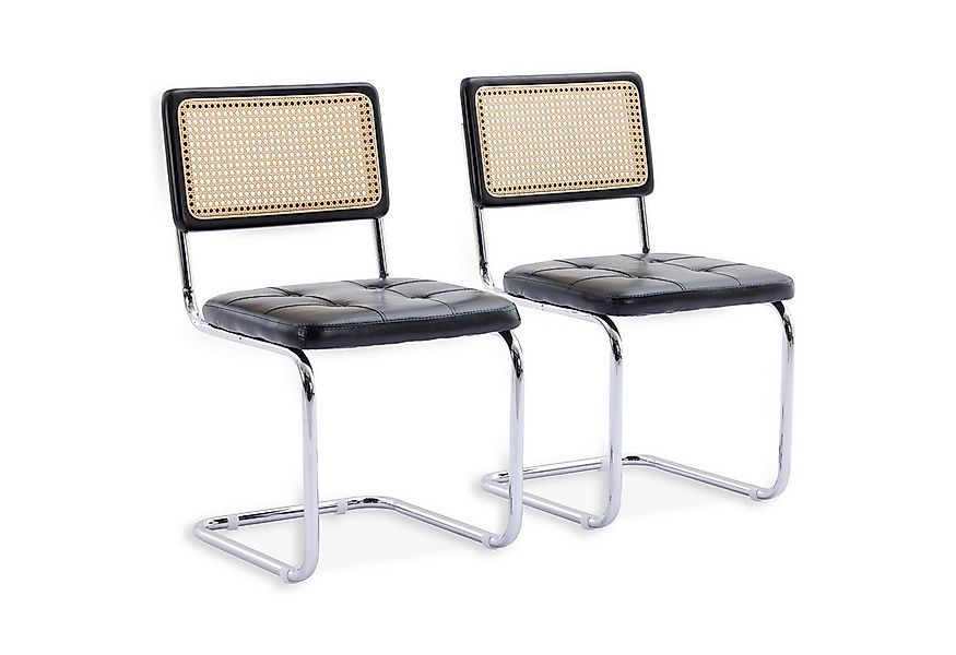 SeedWave Freischwinger 2er Set Esszimmerstühle mit Rattan-Rückenlehne, PU-L günstig online kaufen