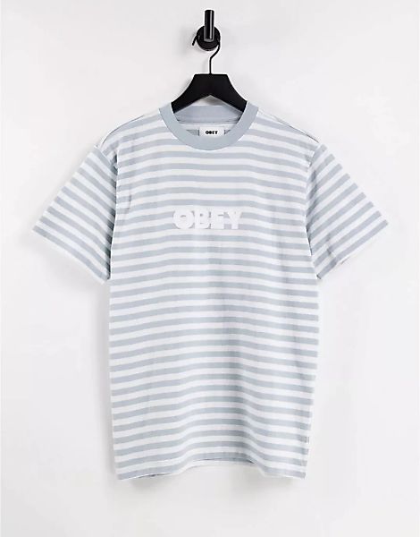 Obey – Oversize-T-Shirt in Grau gestreift mit Stickerei-Logo günstig online kaufen