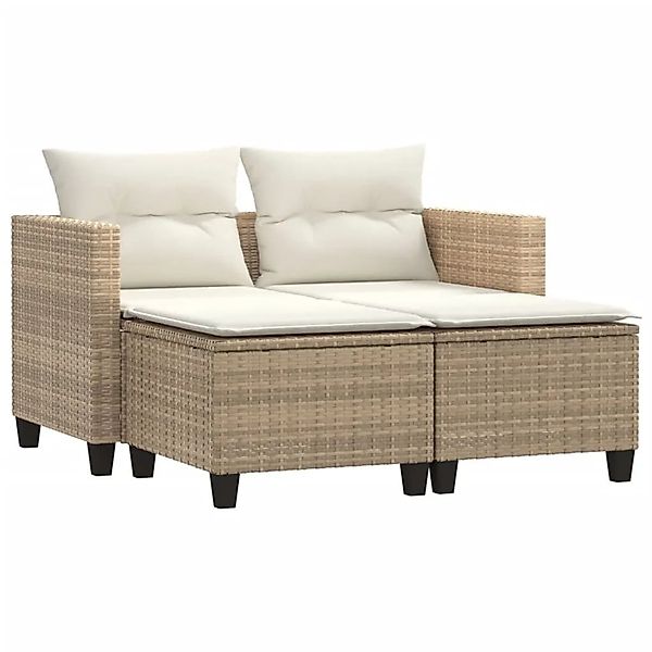 vidaXL Gartensofa 2-Sitzer mit Hockern Beige Poly Rattan 365794 günstig online kaufen