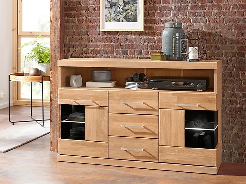 OTTO home Sideboard "Ribe,125cm breit, Fronten Massivholz,5 Fächer,Böden ve günstig online kaufen