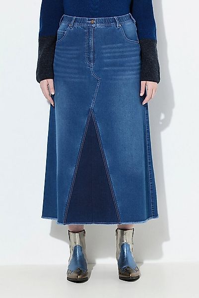Ulla Popken Maxirock Jeansrock Fransensaum A-Linie Stretchdenim günstig online kaufen