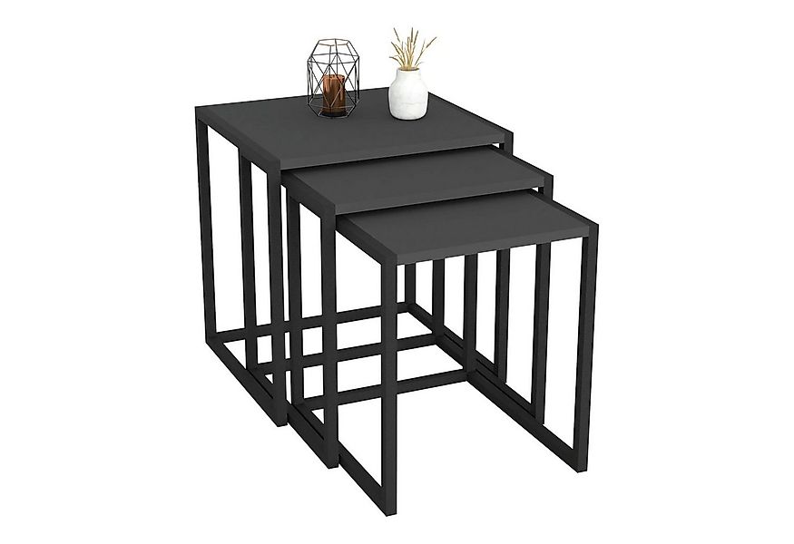 en.casa Beistelltisch, »Sunnfjord« 3er Set Satztisch Wohnzimmertisch Anthra günstig online kaufen