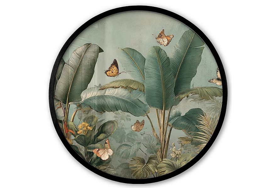 MuchoWow Poster Rund - Tropisches Blattwerk - Schmetterlinge - grün - braun günstig online kaufen