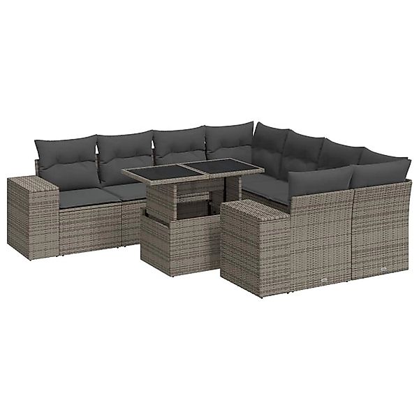 vidaXL 9-Tlg Garten-Sofagarnitur mit Kissen Grau Poly Rattan 3326771 günstig online kaufen