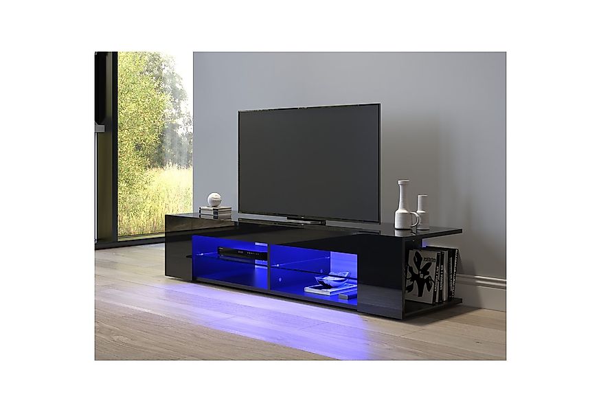 SONNI Lowboard Breite:135cm TV Unterschrank Schwarz Hochglanz mit LED Beleu günstig online kaufen