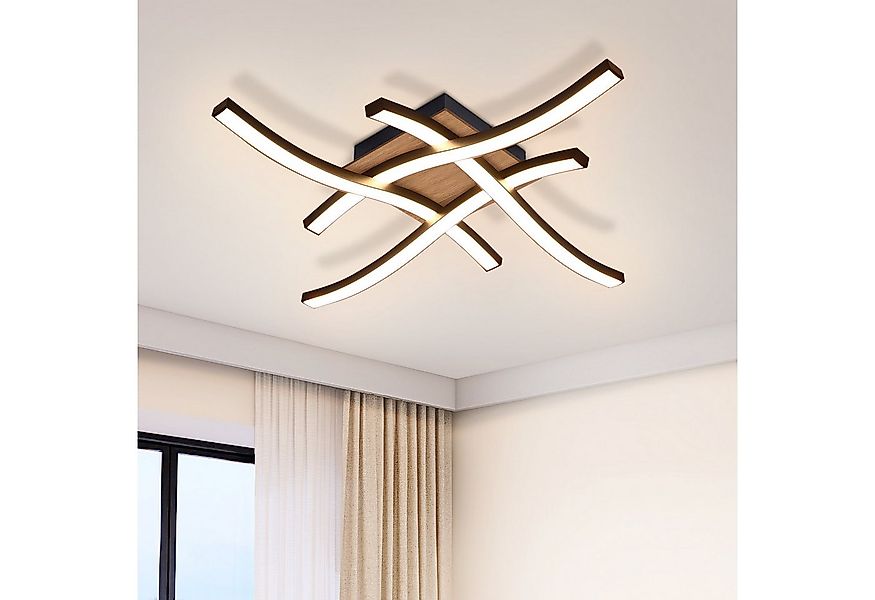 ZMH LED Deckenleuchte Wohnzimmer Holz Schwarz Wellenförmig Modern Deckenlam günstig online kaufen