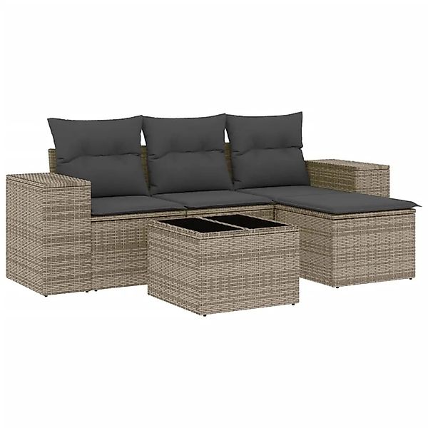 vidaXL 5-Tlg Garten-Sofagarnitur mit Kissen Grau Poly Rattan 3222479 günstig online kaufen
