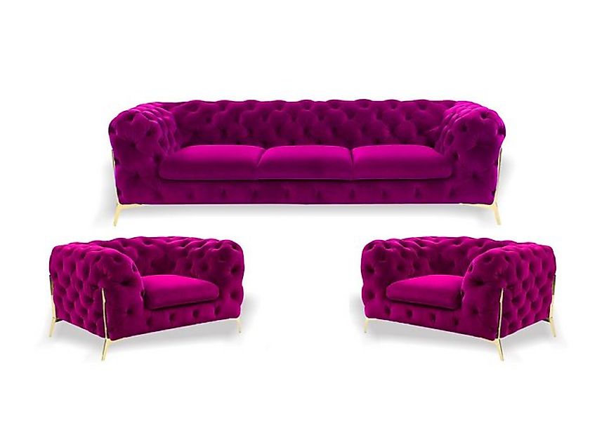 JVmoebel Chesterfield-Sofa Chesterfield Garnitur 3+1+1 Sitzer Samt Designer günstig online kaufen