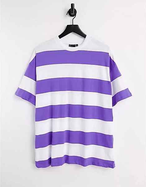 ASOS DESIGN – Oversize-T-Shirt in Lila gestreift günstig online kaufen