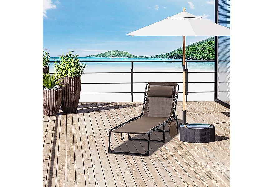 Outsunny Gartenliege mit Kopfkissen, Seitentasche, 5-Fach verstellbare Rück günstig online kaufen
