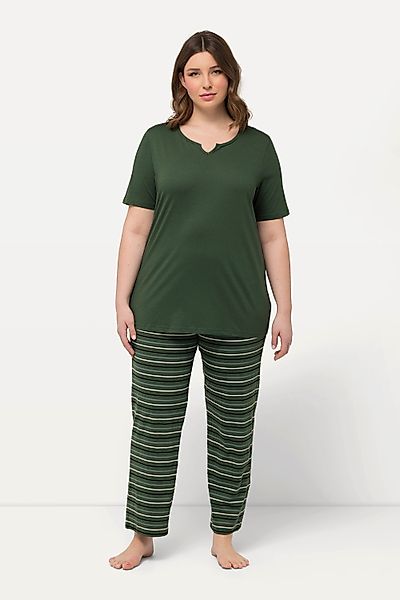 Ulla Popken Pyjama Pyjama Ringel Tunika-Ausschnitt günstig online kaufen