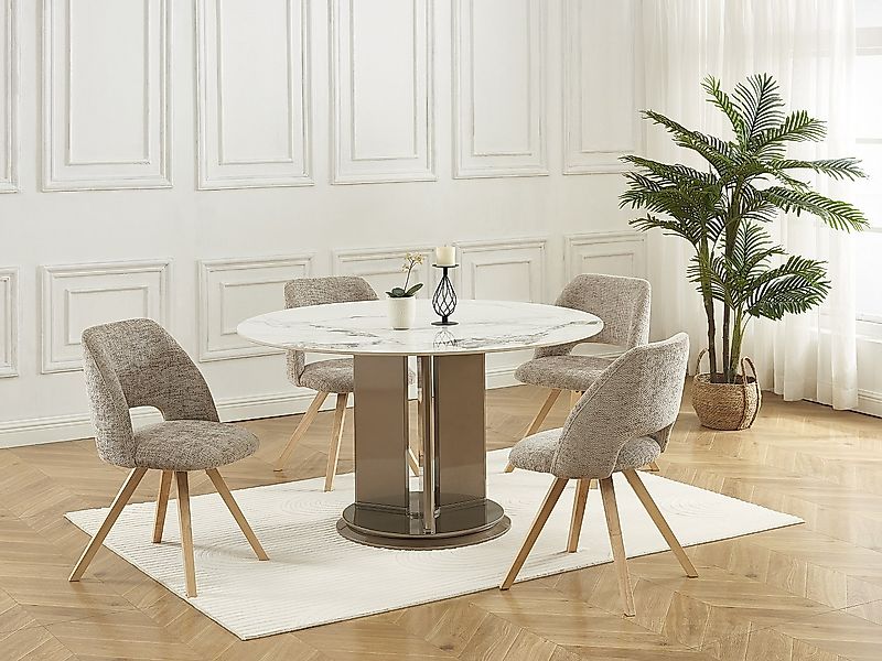 Stuhl 6er-Set - Stoff & Kautschukholz - Taupe - VESIANI günstig online kaufen