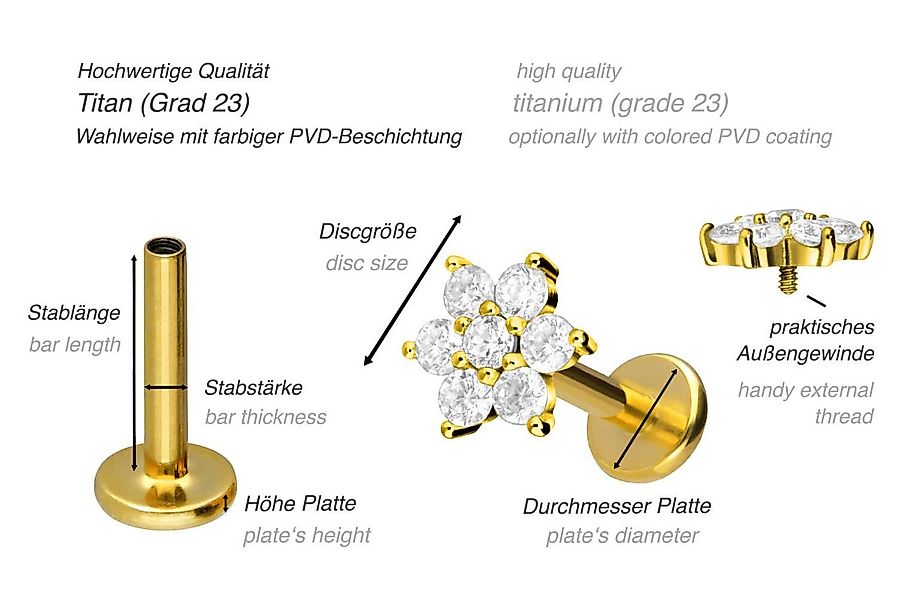 PIERCINGLINE Piercing-Set Titan Labret mit Innengewinde KRISTALLBLUME (Labr günstig online kaufen