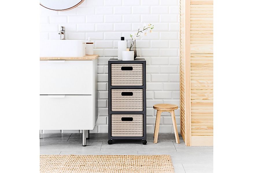 ROTHO Aufbewahrungsbox Country Rollcontainer mit 3 Schubladen in Rattan-Opt günstig online kaufen