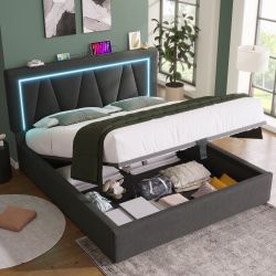 OKWISH Polsterbett LED Doppelbett mit USB günstig online kaufen