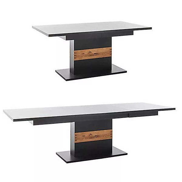 Esstisch mit Säule, ausziehbar bis zu 280 cm, in schwarzgrau lackiert mit W günstig online kaufen