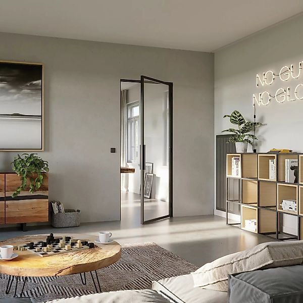 Loft+Mehr Drehtür-Set Klarglas mit Blockzarge und Griff 87,5 x 213 cm DIN R günstig online kaufen