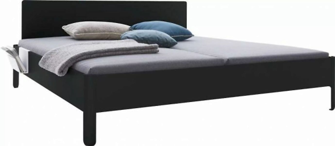 NAIT Doppelbett farbig lackiert Graphitschwarz 160 x 220cm Mit Kopfteil günstig online kaufen