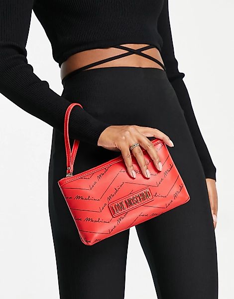 Love Moschino – Handtasche in Rot mit Logo und Handgelenkriemen günstig online kaufen
