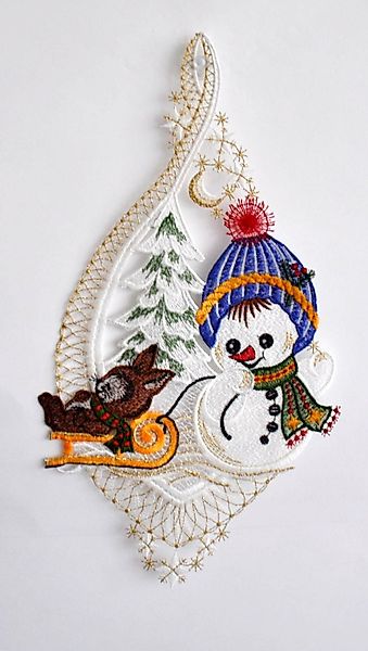 Stickereien Plauen Fensterbild "Schneekind mit Hase" günstig online kaufen