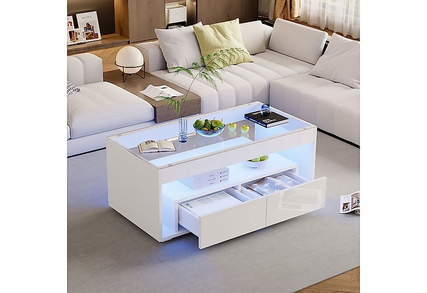 REDOM Couchtisch Hochglanz Wohnzimmertisch (doppelstöckiger Satztisch, Beis günstig online kaufen