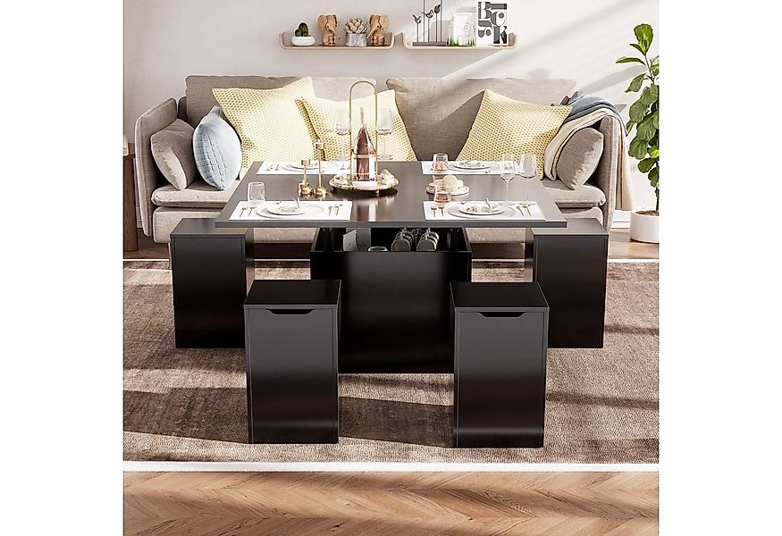 TWSOUL Couchtisch 4-in-1 Ausziehbarer Couchtisch mit Hockern & Stauraum (Ei günstig online kaufen
