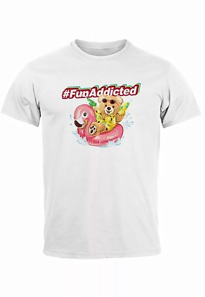 Neverless Print-Shirt Herren T-Shirt Teddy Schriftzug Fun Addicted Sommer S günstig online kaufen