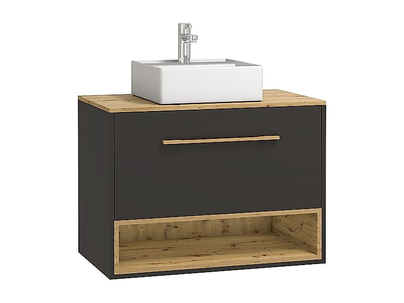 Waschbeckenunterschrank hängend mit Einzelwaschbecken - 80 cm - Anthrazit - günstig online kaufen