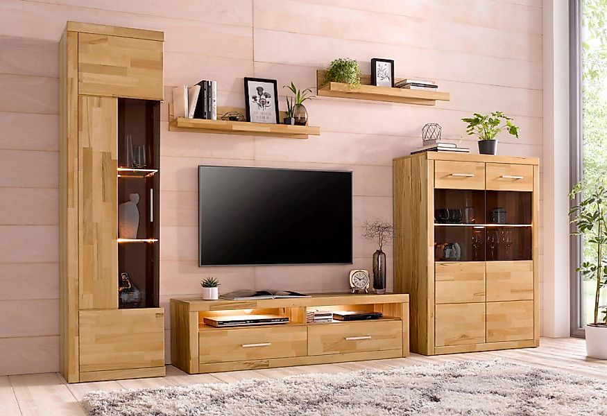 Home affaire Wohnwand "Ribe,Set-5 St.,Oberplatten massiv,viel Stauraum", (S günstig online kaufen