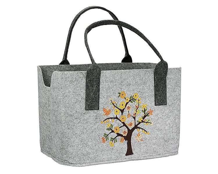 MF Shopper Filztasche Bluetezeit grau 40 cm mit besticktem Blumen- und Voge günstig online kaufen