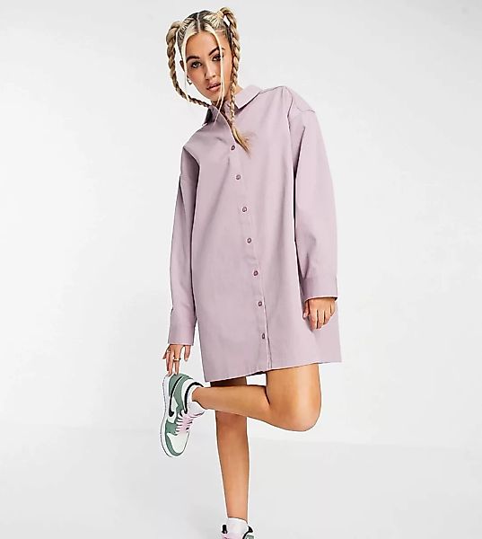 COLLUSION – Kurzes Oversize-Hemdkleid aus Twill in Malve-Rosa günstig online kaufen
