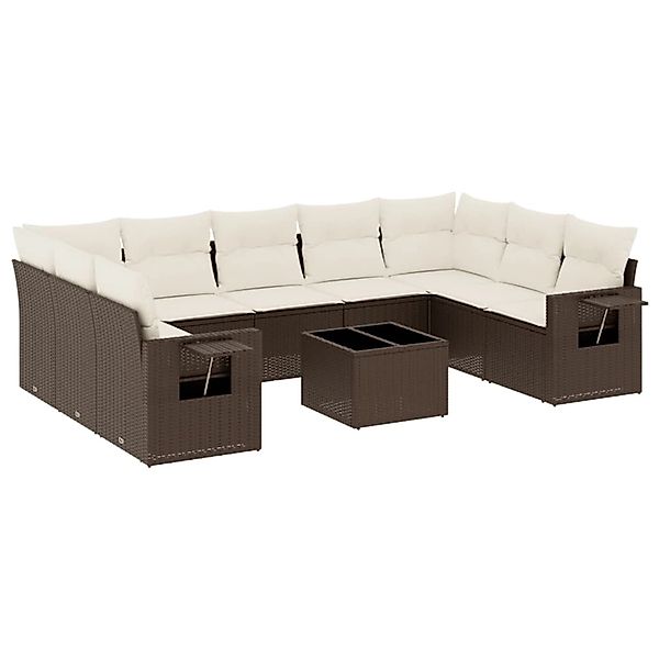 vidaXL 10-Tlg Garten-Sofagarnitur mit Kissen Braun Poly Rattan 3220612 günstig online kaufen