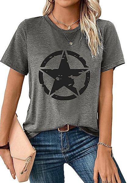 PYL Rundhalsshirt Damen bequemes Sommer Kurzarmbluse Locker Pentagramm Prin günstig online kaufen
