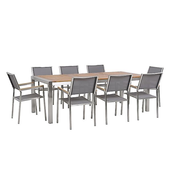 Beliani Gartentisch Set GROSSETO Grau Heller Holzfarbton Silber 100x220x87 günstig online kaufen