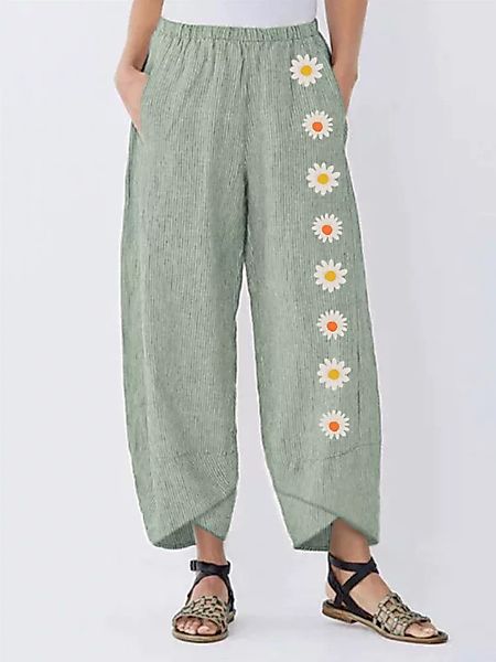 Daisy Flower Printed Elastic Waist Pants für Damen günstig online kaufen