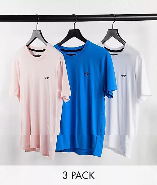 Hollister – 3er-Pack T-Shirts in Blau/Rosa/Weiß-Mehrfarbig günstig online kaufen