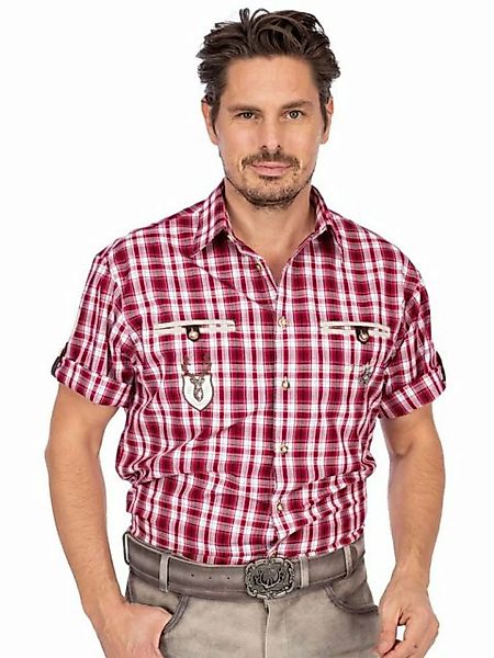 OS-Trachten Trachtenhemd Trachtenhemd EDDI karo mix Halbarm rot (Regular Fi günstig online kaufen
