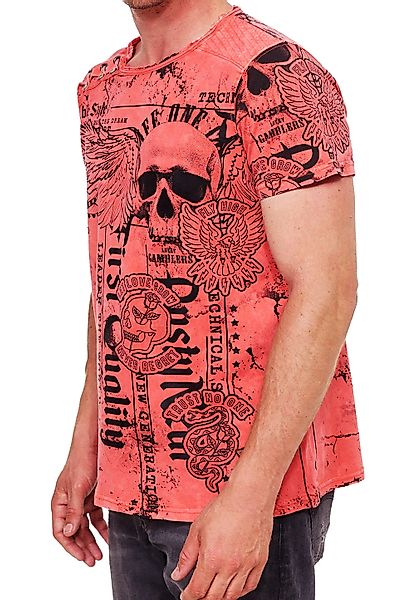 R-NEAL T-Shirt Skull Print Oil Washed günstig online kaufen