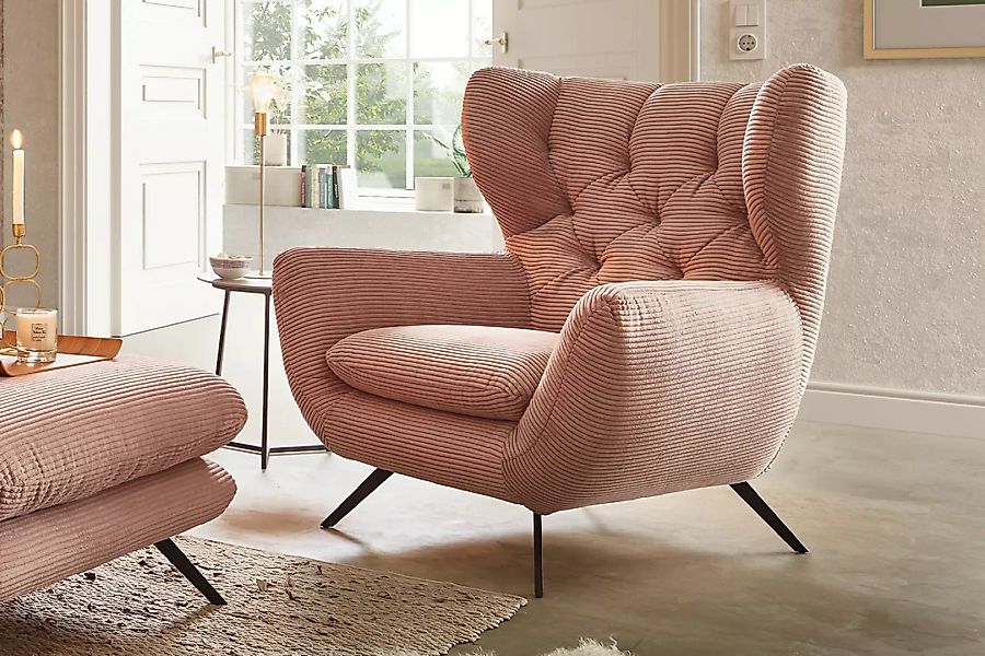 KAWOLA Sessel CHARME Hochlehnsessel Cord rosa günstig online kaufen