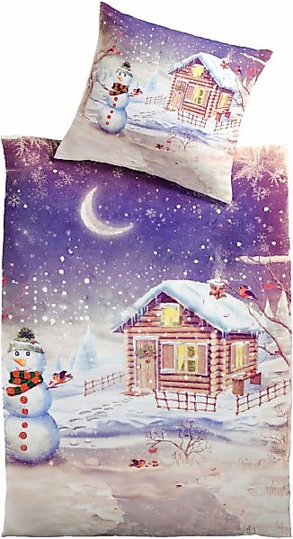 MESANA Bettwäsche "Schneemann" 2 Stk. tlg. aus Mikrofaser Plüsch, Motiv Wei günstig online kaufen