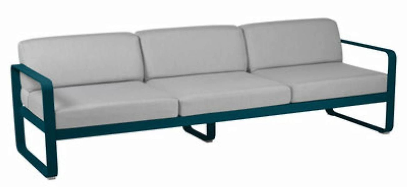 Gartensofa 3-Sitzer Bellevie metall textil blau grau 3-Sitzer / L 235 cm - günstig online kaufen