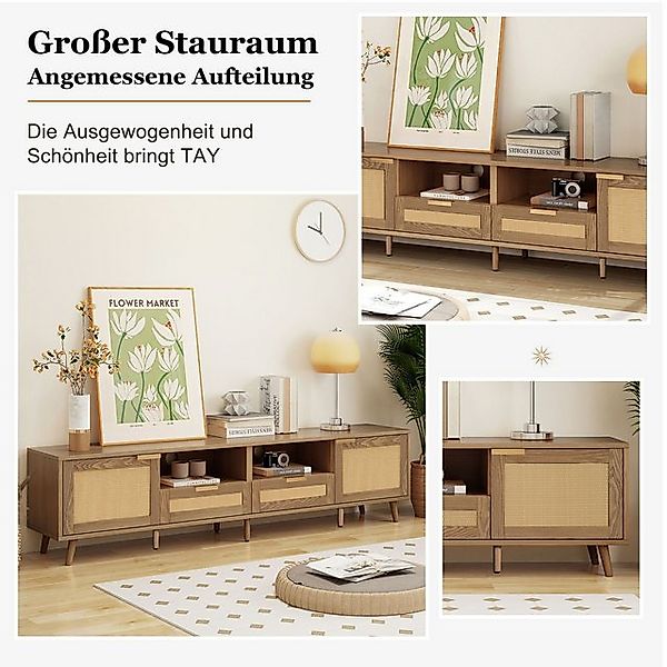 Odikalo TV-Schrank Holz-TV-Ständer mit Echtholzfüßen Rattandesign 200*37*49 günstig online kaufen