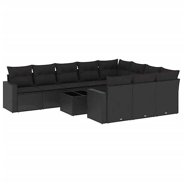 vidaXL 11-Tlg Garten-Sofagarnitur mit Kissen Schwarz Poly Rattan 3251832 günstig online kaufen