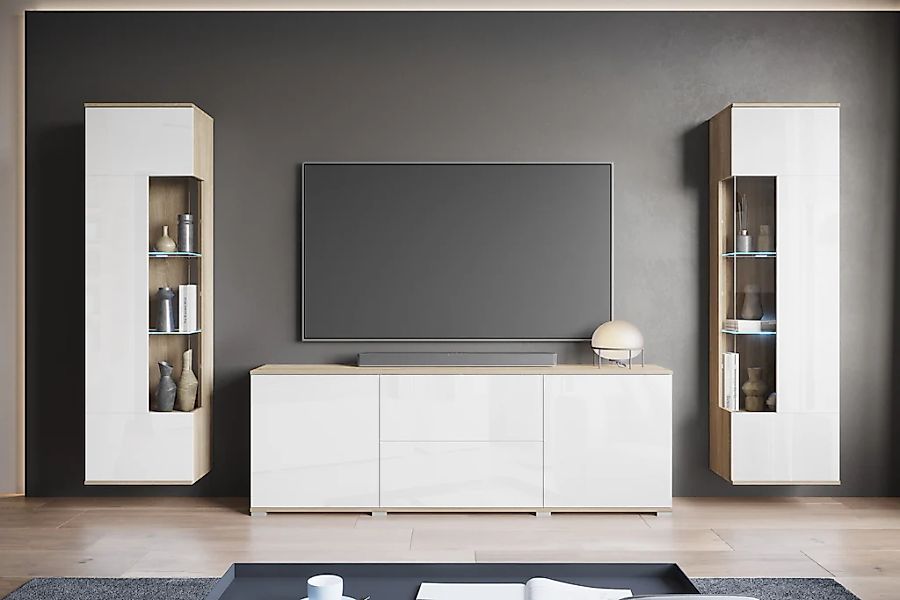INOSIGN Wohnwand "KENIA", (Komplett-Set, 3 St.), Vitrinen mit Eckverglasung günstig online kaufen