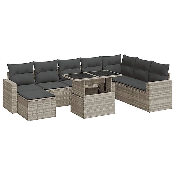 vidaXL 9-Tlg Garten-Sofagarnitur mit Kissen Hellgrau Poly Rattan 3326373 günstig online kaufen